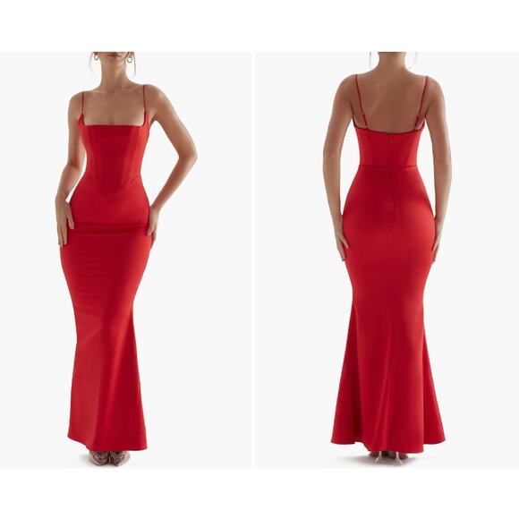 House of CB | Olivette | Red Rose | Satin | Corset Maxi Dress | NWT | XS - Picture 1 of 14